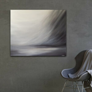 Marjaana Melentjeffin Puoliabstrakti merimaalaus "Siellä missä on rauha" osana sisustusta