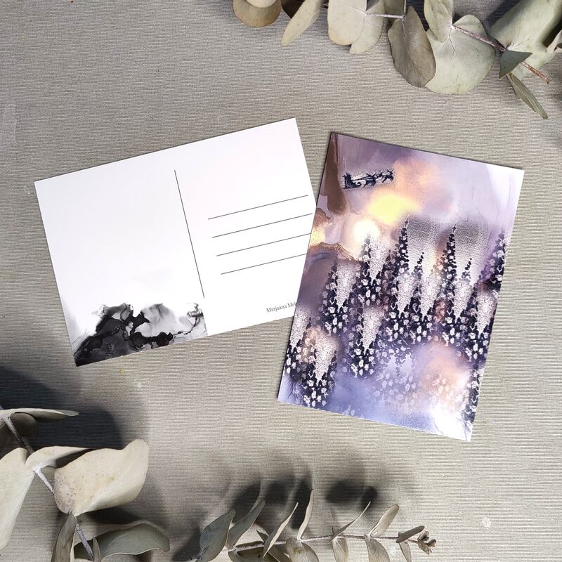 Joulukortti ja sen takaosa